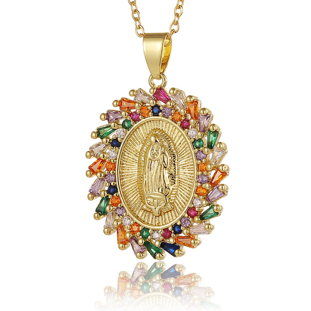 Wholesale Copper Micropaved Zircon Virgin Mary Pendant Believer Necklace